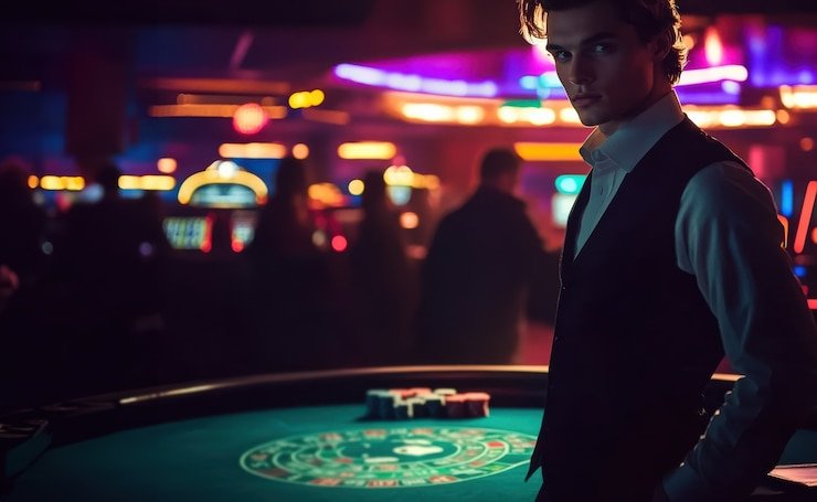 mio slot live dealer studio with HD camera setup and professional blackjack table